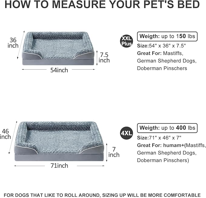 WNPETHOME Dog Beds for Large Sized Dogs, Washable Orthopedic Dog Couch Sofa Bed with Waterproof Lining & Non-Skid Bottom for Pet Sleeping