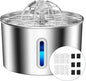 Cat Water Fountain Stainless Steel - 74oz/2.2L Corded Pet Water Dispenser Automatic Silent Cats Dispenser for Drinking Inside Indoor Metal Kitty Spout Fountain with 6 Filters & 6 Sponges