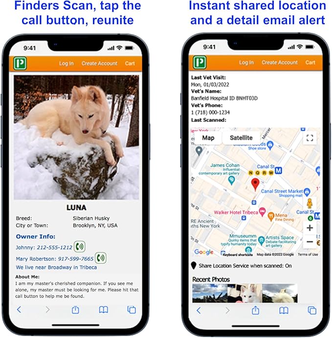Pet Dwelling QR Code Pet ID Tag – Smart Dog & Cat ID Tags for Pet Safety, Free Personalized Online Profile, Instant Scan Alerts, AI Insights (Brown Paw)