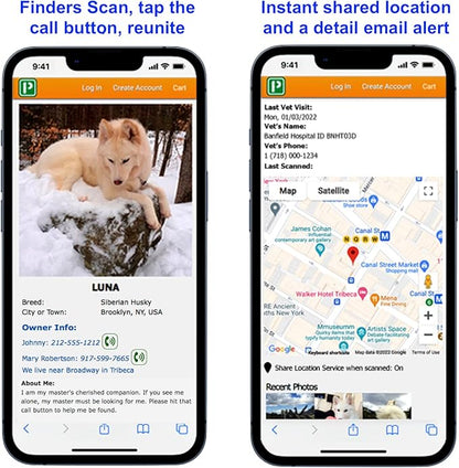 Pet Dwelling QR Code Pet ID Tag – Smart Dog & Cat ID Tags for Pet Safety, Free Personalized Online Profile, Instant Scan Alerts, AI Insights (Brown Paw)