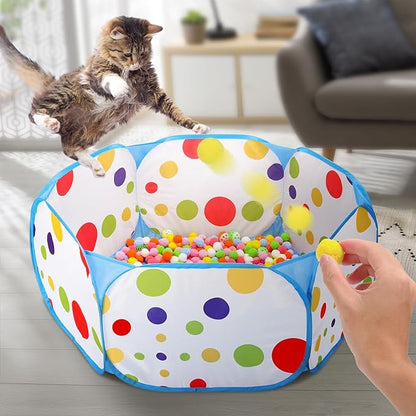 Palksky Ball Pit with 210 Toy Balls and 4 Spring Toys - Interactive Cat Toys for Bored Indoor Cats Self Play, Enrichment Toy for Fun and Exercise