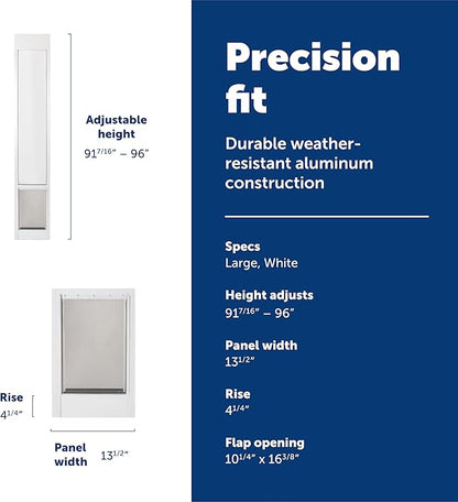 PetSafe Sliding Glass Pet Door - No-Cut DIY Install Doggy Door for Renters - Aluminum Frame - Adjustable Height 91 7/16" to 96" - Ideal for Large Dogs Up to 100 lb - White