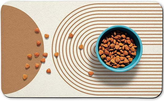 Dog Food Mats for Floors Waterproof, Cat Water Bowl Mats Pet Feeding Absorbent Mat Placemats for Food and Water Beige Bohemia 16 * 24 inch