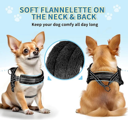 SlowTon No Pull Small Dog Harness and Leash Set, Puppy Soft Vest Harness Neck & Chest Adjustable, Reflective Lightweight Harness & Anti-Twist Pet Lead Combo for Small Medium Dogs (Black, S)