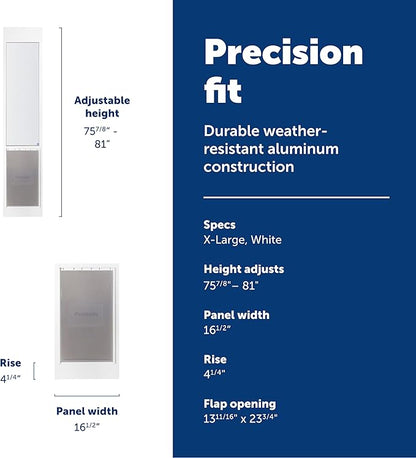 PetSafe Sliding Glass Pet Door - No-Cut DIY Install Doggy Door for Renters - Aluminum Frame - Adjustable Height 75 7/8" to 80 11/16" - Ideal for Extra Large Dogs Up to 220 lb - White