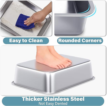 Small Stainless Steel Litter Box,15.7"x11.8"x4" Kitten Litter Box, Easy Clean Non Stick Easy Entry No Smell Metal Litterbox for Kittens/Kitty/Rabbits