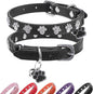 SCENEREAL Leather Cat Collar with Bell and Rivet, Personalized Stud Pet Collars with Safety Elastic Belt and Cute Paw Charm, Adjustable Soft Kitten Puppy Accessories for Boys Girls Cats, Black