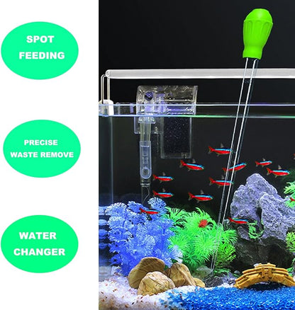 50ml Manual Coral Fish Feeder/Water Changer/Waste Remover Clean Tool with Extension Pipe and 15inch Aquarium Tweezer for Fish Tank Cleaning, Aquatic Pipette Dropper Gravel Cleaner Siphon