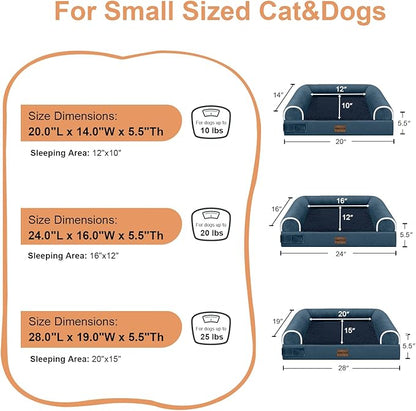 Small Dog Bed Orthopedic Washable: Beds Bolster Small Sized Dogs Cats Bed Egg Crate Foam Couch Sofa Waterproof with Removable Cover - Navy Blue