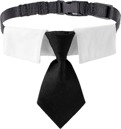ADOGGYGO Adjustable Dog Neck Tie Collar Pet Collar with Black Necktie Wedding Formal Tux Collars for Medium Dogs Pets (Medium)