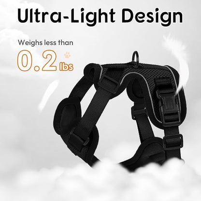Dooradar Cat Harness and Leash Set, Escape Proof Safe Adjustable Kitten Vest Harnesses for Walking, Easy Control Soft Breathable Mesh Jacket with Reflective Strips for Cats, Black, XXS