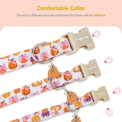 Faygarsle Fall Pumpkin Pattern Dog Collar with Charm, Adjustable Neckwear for Small Medium Large Dogs, Orange and Pink for Small Medium Large Dogs XS