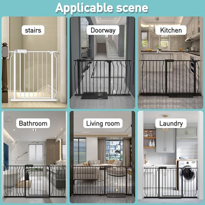 WAOWAO Baby Gate 29.13-33.82" Extra Wide Pressure Mounted Walk Through Swing Auto Close Safety White Metal Toddler Kids Child Dog Pet Puppy for Stairs,Doorways,Kitchen
