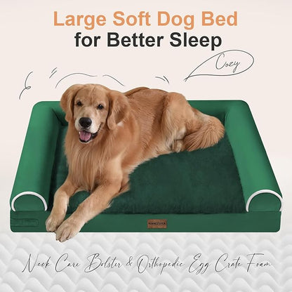Medium Large Dog Bed Orthopedic Washable: Beds Bolster Medium Large Sized Dog Bed Egg Crate Foam Couch Sofa Waterproof with Removable Cover - Emerald