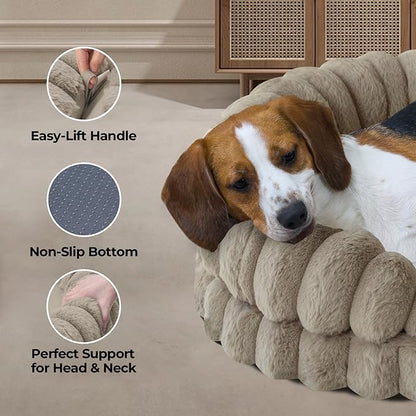 BALANCE Calming Dog Bed for Large Sized Dogs, 36 Inches Oval Washable Pet Bed with Sides, Orthopedic Pet Couch Sofa with Non-Slip Bottom, Oatmeal