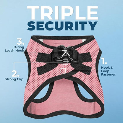 Best Pet Supplies Voyager Step-in Air Harness - All Weather Mesh, Reflective, No Pull Harness for Dogs, Cats - Secure with Hook & Loop Fastener, Buckle, Double D-Rings - Pink/Black Trim, M
