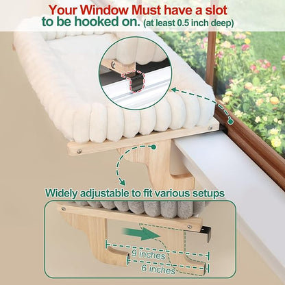Zakkart SnugCloud Cat Window Perch with 4-Sided Bolster - Orthopedic Cat Hammock for Window Sill - Solid Hardwood & Metal Frame - Window Seat for Pets (Dark Stained Wood w/Gray Bed, Medium)