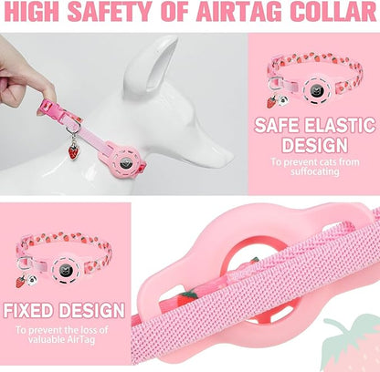 BINGPET AirTag Cat Collar with Bells, Upgraded Safety Elastic Cat Collar with Airtag Cat Collar Holder, Anti-Lost Cat Collars for Girl Boy Cats, Anti-Suffocation Kitty Puppy Collars
