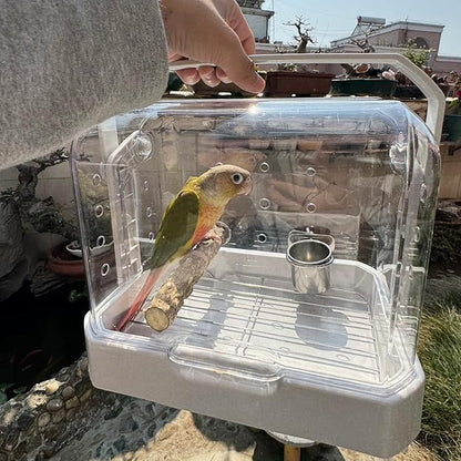 Bird Travel Cage, 10×6.7×8.3 Inches Waterproof & Sturdy Pet Carrier with Perch & Food Bowls, Portable Cage for Budgies, Cockatiels, Lovebirds & Small Birds