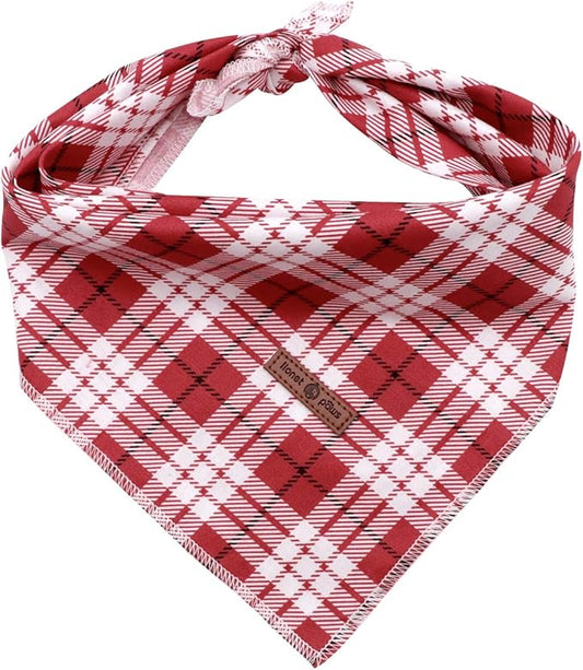 Lionet Paws Christmas Dog Bandana Washable Cotton Handkerchief Scarf Triangle Bandana for Small Medium Large Dogs Red Grid