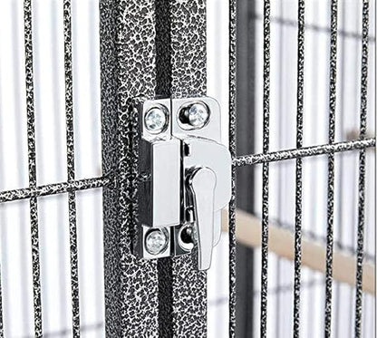 Large Elegant and Durable Wrought Iron Play Ground Perch Stand Top Climbing Ladder Bird Parrot Rolling Metal Cage with Around Seed Guard Storage Shelf On Heavy Duty Lockable Rolling Wheels