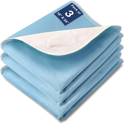 Washable Waterproof Underpads, 24" x 18" (3 Pack) Reusable Incontinence Pads for Chair, Bassinet, Crib, Car Seat, Sofa, Wheelchair, Small Size