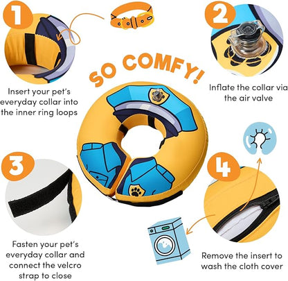 BENCMATE Inflatable Dog Cone Collar Alternative, Soft Dog Cone for Small Medium Large Dogs and Cats, Neck Recovery ECollar Donut Collar After Surgery (Large, Police Officer)