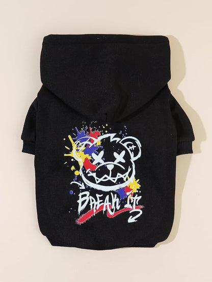 QWINEE Cartoon Bear Print Cat Hoodie Breathable Stretchy Sweatshirts with Hat Warm Cat Clothes for Small Medium Large Cats Dogs Multicolor XS