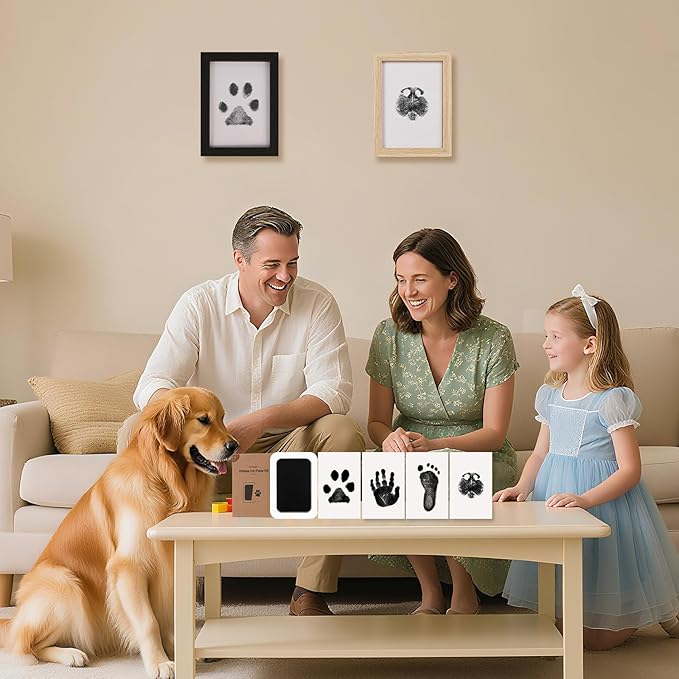 Inkless Paw Print Kit for Dogs,Cats & Babies - Clean Touch Dog Nose & Baby Handprint Kit,Mess Free Dog Paw Print Kit,4-Pcs Ink Pads & 2 Wooden Frames - Keepsake Gifts for Pet Lovers,New Moms