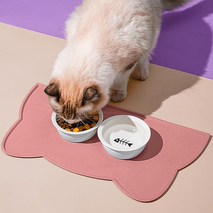 Cat Food Mat, Silicone Pet Feeding Mat for Floor Non-Slip Waterproof Dog Water Bowl Tray Cushion (20" x 12", Coral Pink)
