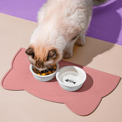 Cat Food Mat, Silicone Pet Feeding Mat for Floor Non-Slip Waterproof Dog Water Bowl Tray Cushion (20" x 12", Coral Pink)