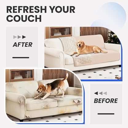 Waterproof Dog Bed Cover, Non-Slip Dog Blanket for Couch, Couch Covers for Dogs Washable, Pet Blanket for Furniture, Pet Bed Mat for Sofa, Car, Pet Supplies (68x82 Inch, Beige)