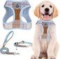 PUPTECK Adjustable Dog Harness Collar and Leash Set Step in No Pull Pet Harness for Small Medium Dogs Puppy and Cats Outdoor Walking Running, Soft Mesh Padded Reflective Vest Harnesses, BlueBrown M