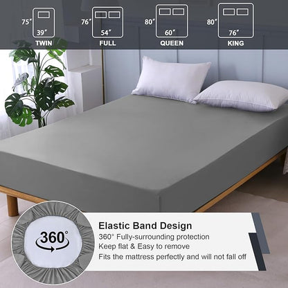 Waterproof Mattress Protector King, Fitted Sheet Style Breathable Mattress Cover with Deep Pocket Fits Up to 18'', Noiseless Bed Cover for Kids Adults Pets, Machine Washable (Light Gray, 76'' X 80'')