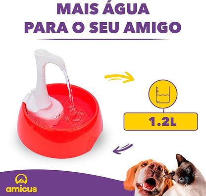 Aqua First Pet Water Fountain - Automatic Drinking Bowl for Cats and Dogs - Light and Portable - Replaceable Filters - Ergonomic Design - 1.2L/42 fl oz - Red