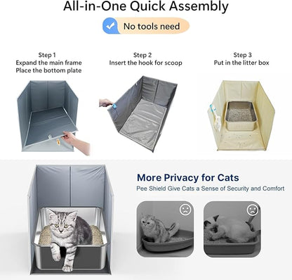 Less-Mess Cat Litter Box Enclosure, Open Top High Side, 26''×17''×17'' Extra Large Water Resistance Splash Guard for Cat Litter Boxes