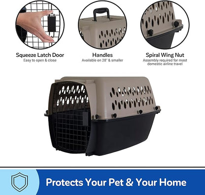 Petmate Vari Dog Kennel - Portable Dog Carriers & Crates for Medium Dogs, Airline-Friendly, Durable Plastic, Pet Carrier For Home and Travel, 28 Inches, Taupe and Black