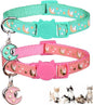 2Pcs Breakaway Cats Collars Cat Collars for Boy & Girl Cats Adjustable Kitten Collars with Bell,Pink+Teal