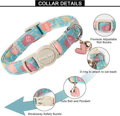 ARING PET 2 Pack Valentine's Day Cat Collars-Cute Heart Cat Collar Breakaway with Bell&Pendant, Adjustable Valentine Kitten Collars with Safety Buckle for Girl and Boy Cats