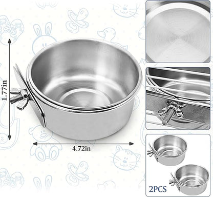 PINVNBY Parrot Feeding Cups Birds Food Dish Stainless Steel Parrot Feeders Water Cage Bowls with Clamp Holder for Cockatiel Conure Parakeet Macaw Small Animal (2PCS, Size: M)