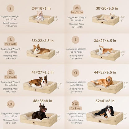 EHEYCIGA Orthopedic Dog Beds for Large Dogs, Waterproof Memory Foam Large Pet Bed with Sides, Non-Slip Bottom and Egg-Crate Foam Dog Couch Bed with Washable Removable Cover, Greige