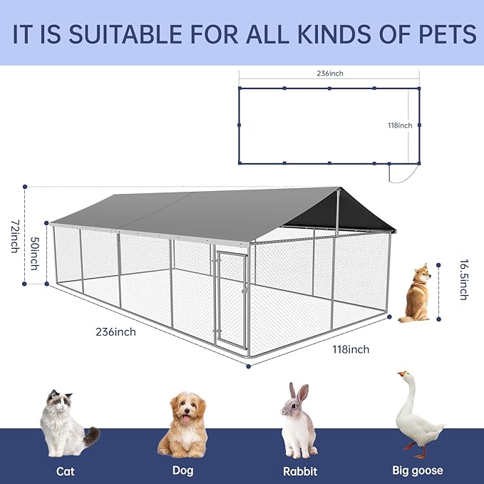 Outdoor Dog Enclosure Heavy Duty Dog Kennel House Mesh Dog Big Cage Pet Kennel Steel Fence with Secure Lock