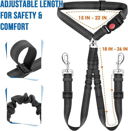 Dog Seat Belt for Car, Dual Pet Vehicle Headrest Restraint Safety Seatbelt,Two Dog Leash No Tangle Dog Car Leash Seat Belt,Duty Adjust Elastic Connect Harness in Vehicle Travel (Red)