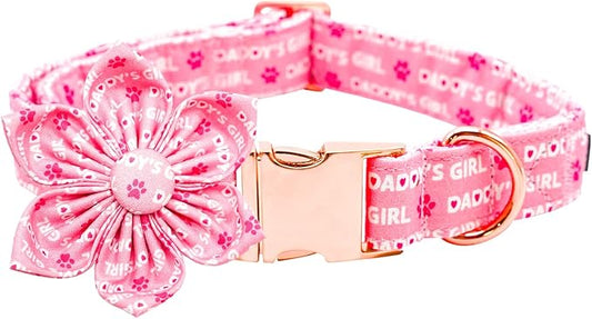 Lionheart glory Valentine's Day Dog Collar with Flower Dog Collars Pink Collars for Large Dogs, Spring Pet Puppy Collar Flowers