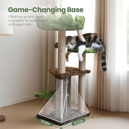 Cat Tree, 37.4-Inch Cat Tower with Plush Cozy Perch for Indoor Cats, Sturdy Tower with Fully Sisal-Wrapped Columns and Plush Toy Ball for Kitty Play, Green