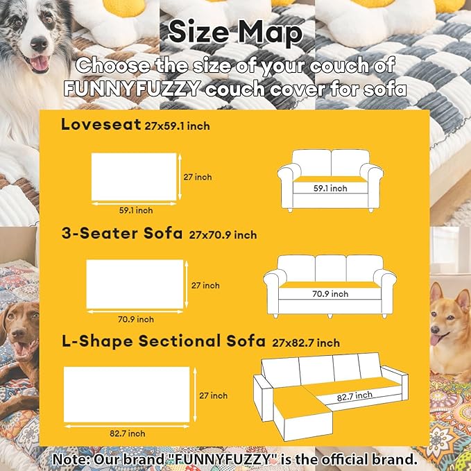 FUNNY FUZZY Pet Couch Covers for Sofa, Couch Covers for Dogs Washable Dog Couch Cover Protector Cream-Colored Furniture Sofa Covers for Dog Handmade Pure Cotton Pet Bed Mat (Black, 27.6"×70.9")