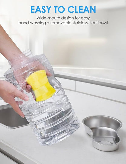 2.1 Gallon Automatic Dog Water Dispenser【Wide Mouth for Easy Hand-in Cleaning】【Removable Stainless Steel Bowl】, Gravity Refilling Large Capacity for Cats and Dogs, Multi-Pet Homes