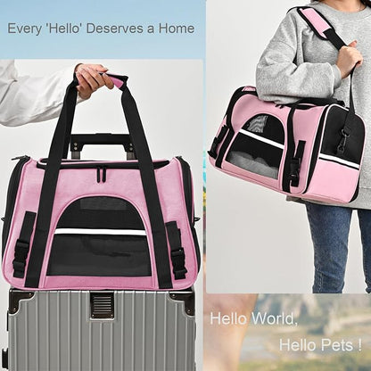 Dog Cat Carrier Soft for Small Pet Up to 16 Lbs TSA Airline Approved Travel Carrier Collapsible Puppy Car Mesh Bag 17.5 * 10.2 * 11.4 inch - Pink
