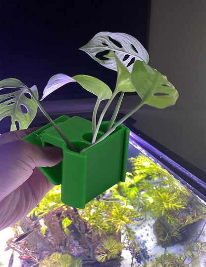 4 Pk Upgraded Aquarium Plant Holder, 3-Hole Hanging Plant Holder with Clip, Suitable for Fish Tank Potting, Aquarium Decoration, Green