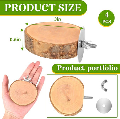 4PCS Natural Wood Round Bird Perch Platform for Cage - Parrot Perch Stand for Conures, Cockatiels, Budgies, Lovebirds, Parrotlets, Small Bird Cage Accessories